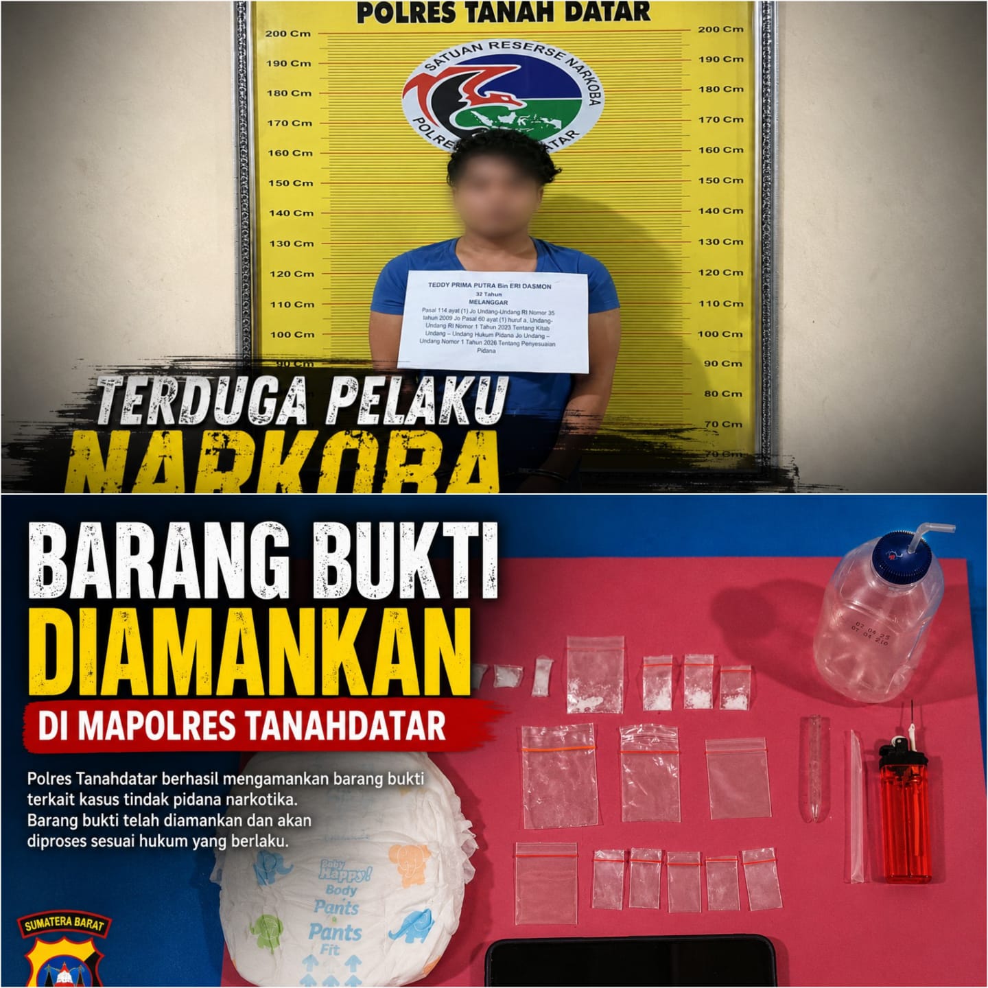 Pelaku Teddy bersama barang bukti sudah diamankan di Mapolres Tanahdatar. (chandra antoni)